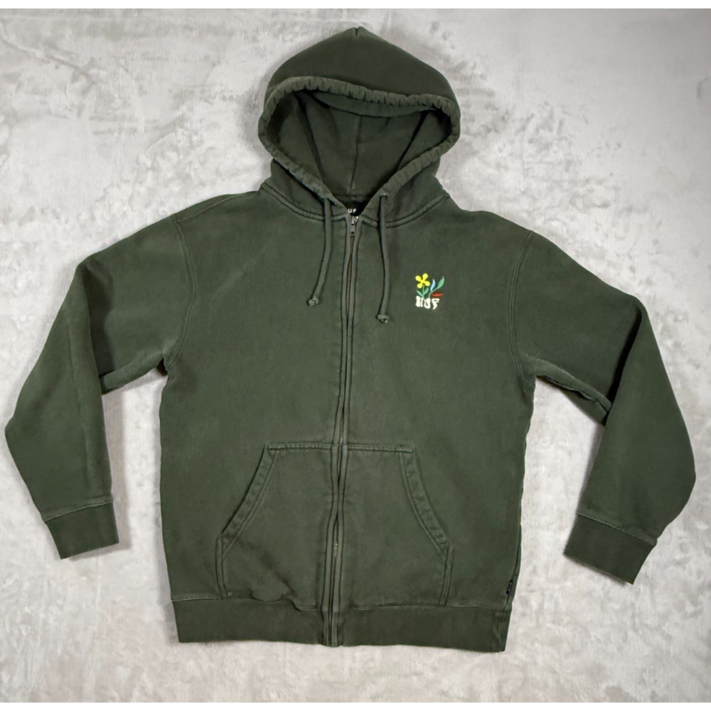 HUF Full Zip Hoodie Mens M Embroidered Logo Skater Streetwear